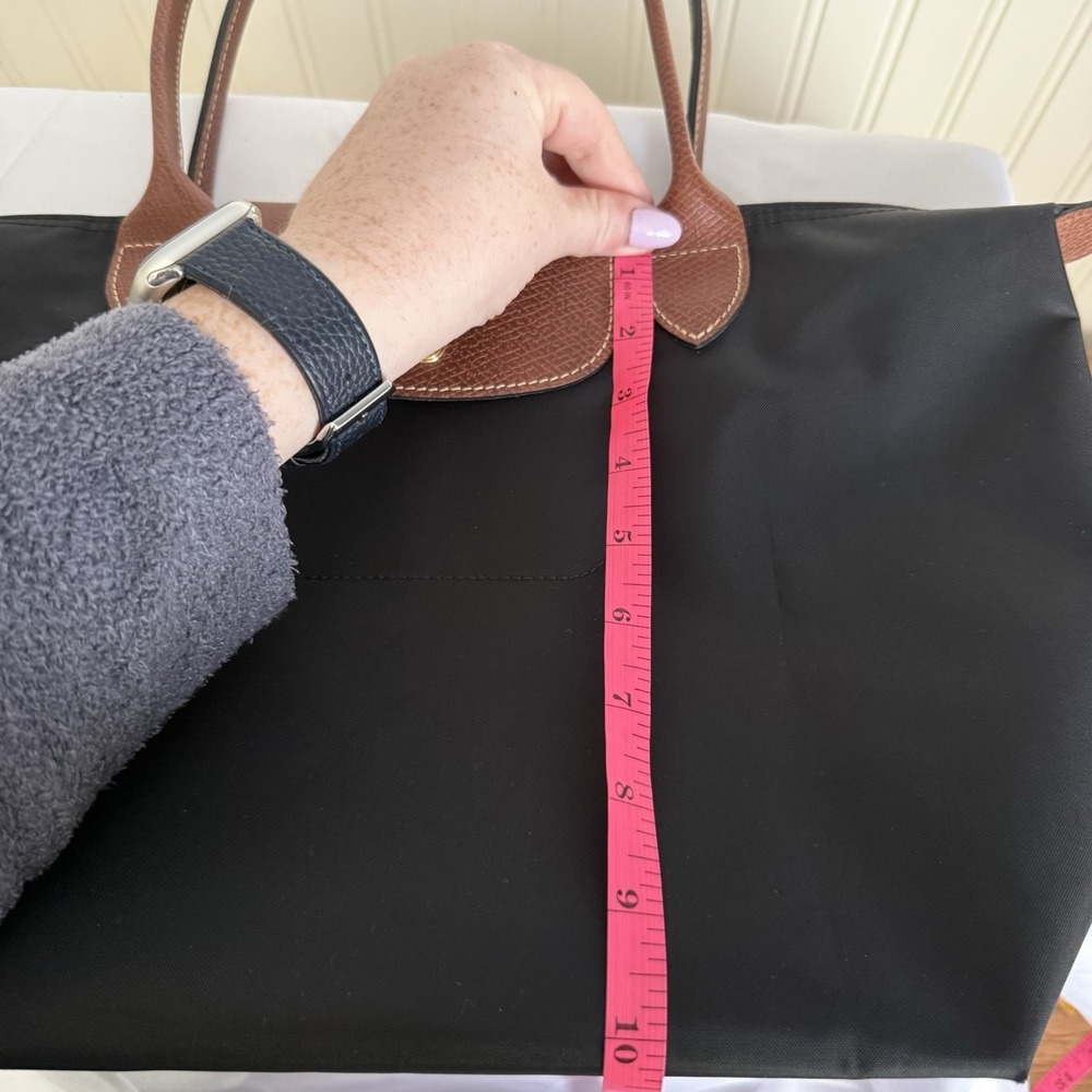 LONGCHAMP Le Pliage Black Nylon Leather Shoulder Bag Tote Zip Purse EUC - Picture 6 of 12